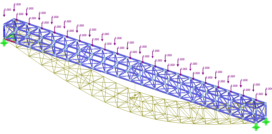 Linear static calculation of a 3D truss (linear FEA)